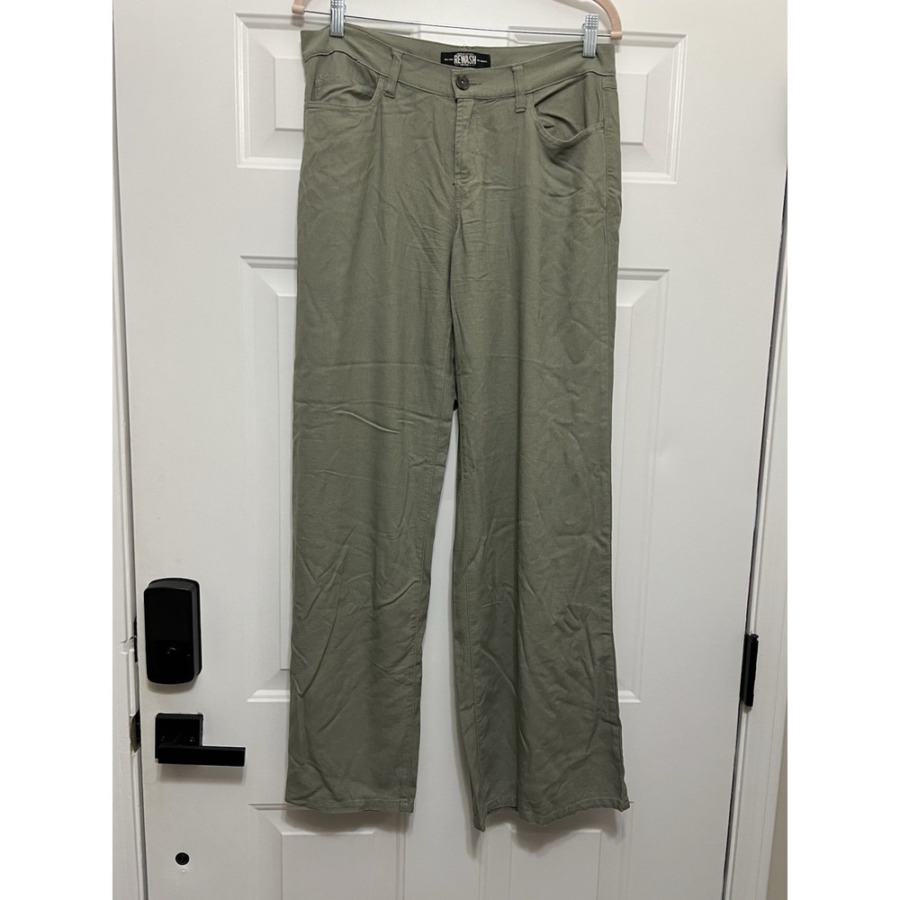 Rewash Linen Blend Olive Green Wide Leg Beachy Pants Women's 5/27 Boho Resort‎